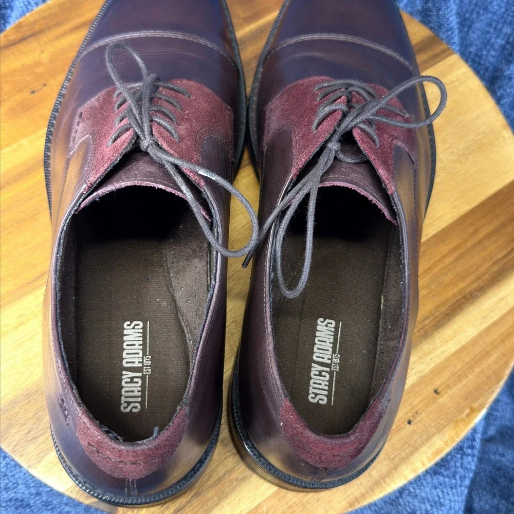 Stacy Adams Cap Toe Oxford Mens 11 Burgundy Leather Suede Mixed Media 24904-601